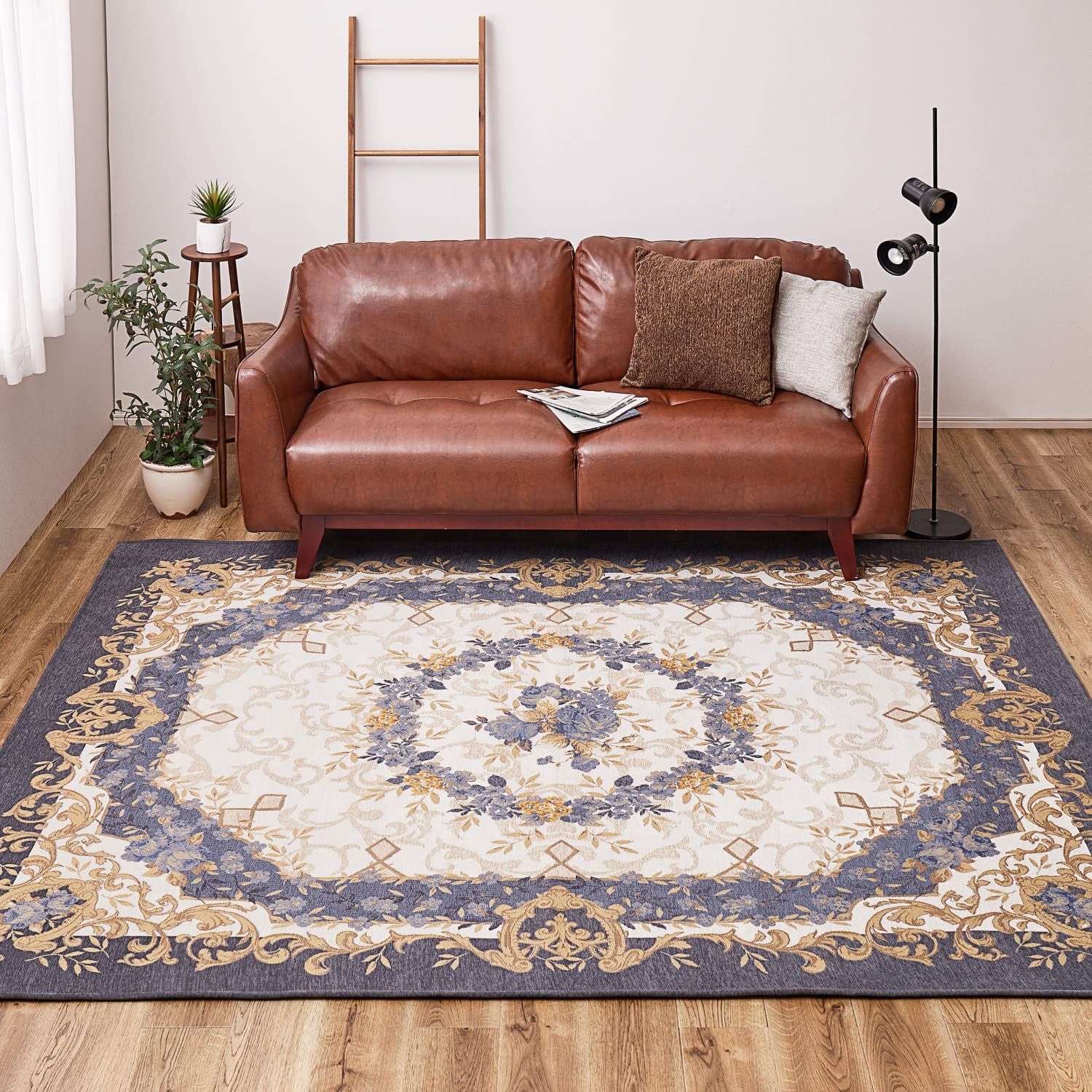 【特価商品】ゴブランシェニールラグ 「ブローズ」 洗える 約220×220cm 抗菌 ブルー 防臭 ラグ 滑りにくい加工付き 萩原 ホット対応