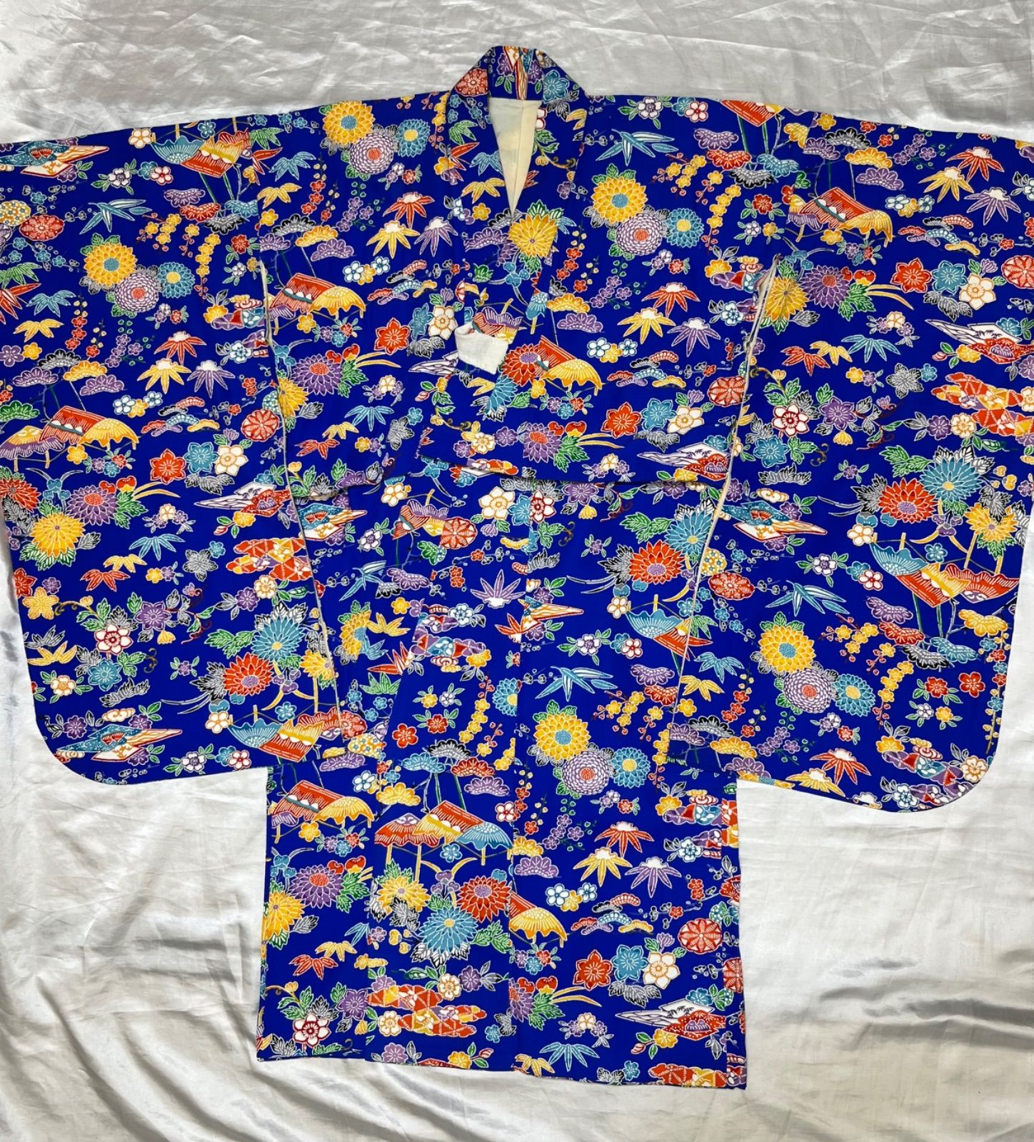 子供物豪華絢爛綺麗美品身丈93cm〜101cm裄丈59cmGブルー正絹京紅型  