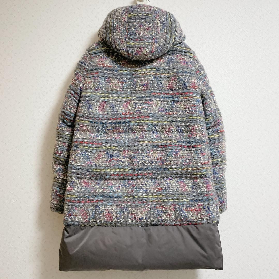 COOHEM コーヘン ダウンコート ミックスツイード ニット モヘヤ ウール フード グレー 36