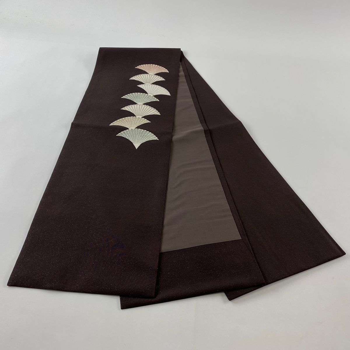 名古屋帯 美品 優品 椿 箔 茶紫 正絹 中古（袋名古屋帯 美品 秀