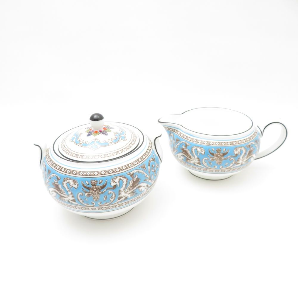 WEDGWOOD ウェッジウッド フロレンティーンターコイズ クリーマー＆シュガーポット 2点 セット 砂糖 ボックス ミルク ピッチャー SM4601F2