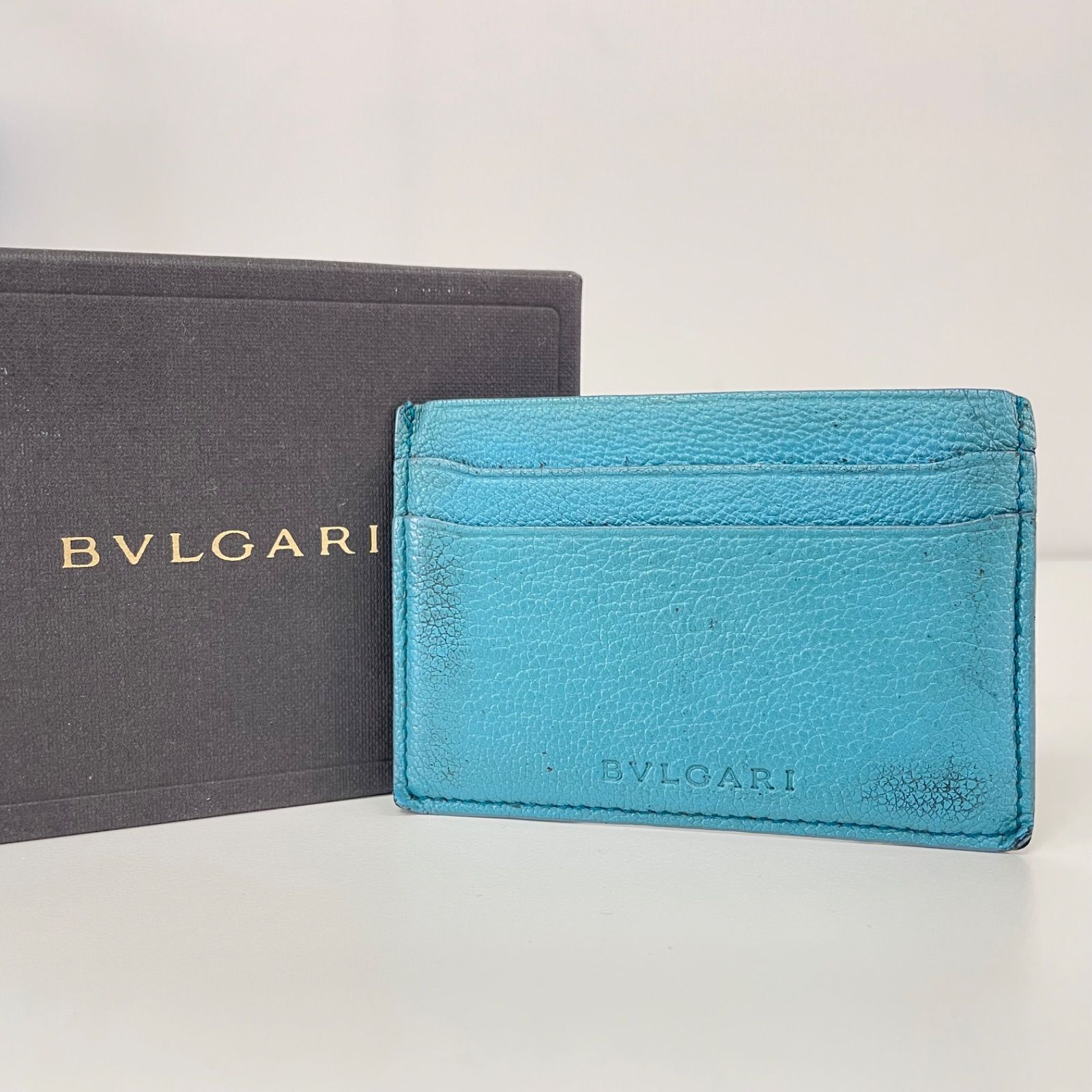 BVLGARI ブルガリ レザー ブルー カードケース コンパクト ウォレット