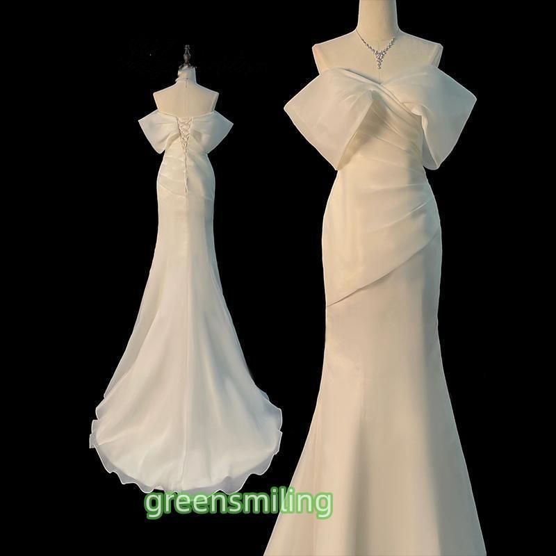 ウェディングドレス ウエディングドレス ロングドレス 二次会 結婚式 前撮り ブライダル 花嫁 マーメイドドレス シフォン 編み上げ オフシ