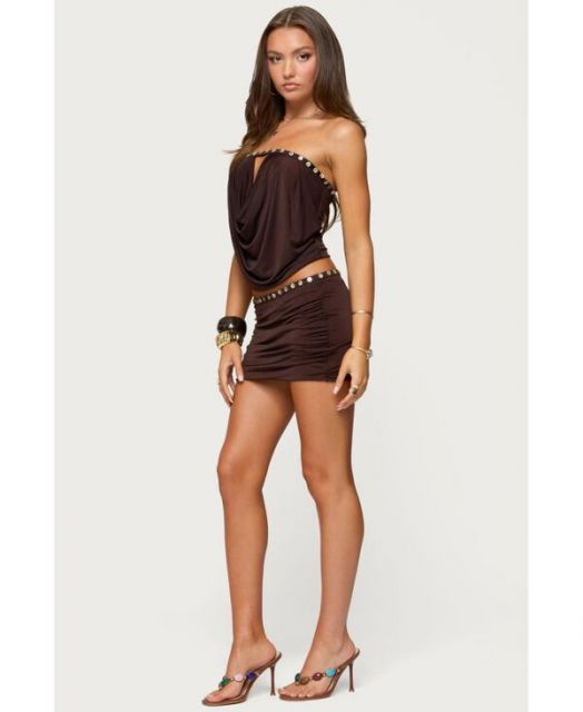 アディクテッド レディース スカート ボトムス Women s Giana Iridescent Mini Skirt Dark-brown SIROKUMA-CORPORATION_COM