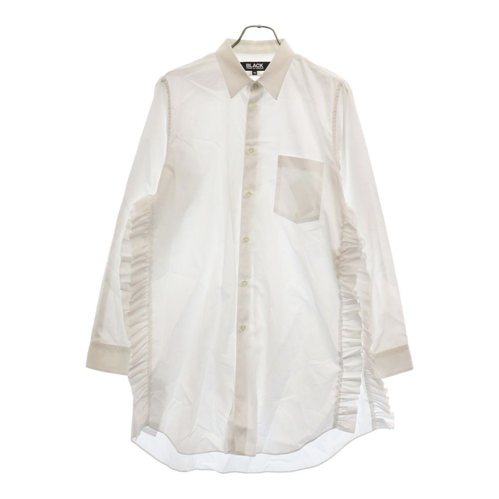 BLACK COMME des GARCONS ブラックコムデギャルソン Cton Boadcloth Long Sleeve White Shirt サイドフリルデザイン 綿ブロード 長袖シャツ 1M-B023-052 ホワイト レディース BLACK COMME des GARCONS (ブラックコムデギャルソン) Cton Boadcloth
