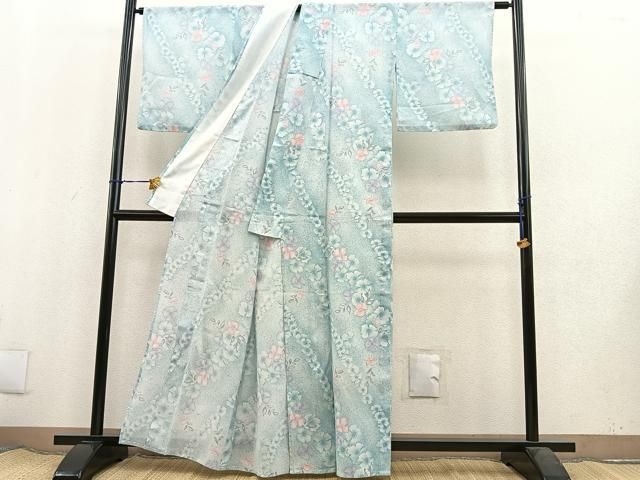 平和屋着物∴夏物 浴衣 小紋・浴衣兼用 綿絽 型染め 草花文 綿