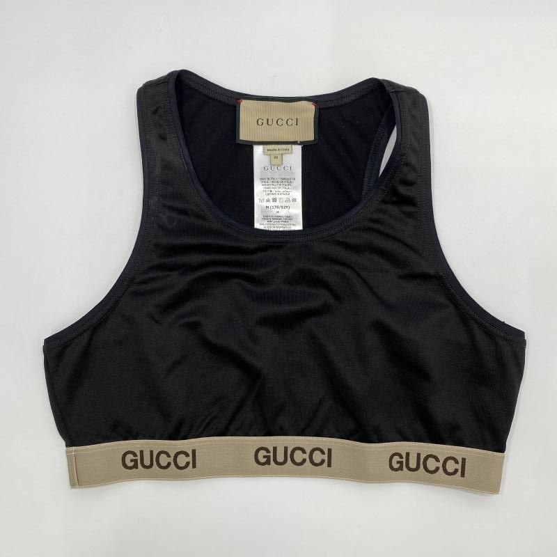 GUCCI ロゴ入りハーフトップ ブラック サイズM 672401 △汚れ グッチ 24