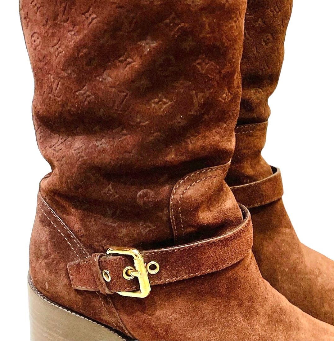 美品 ルイヴィトン モノグラム ムートン スエード ロングブーツ 35 1/2 LOUIS VUITTON ルイヴィトン モノグラム スエード ムートン