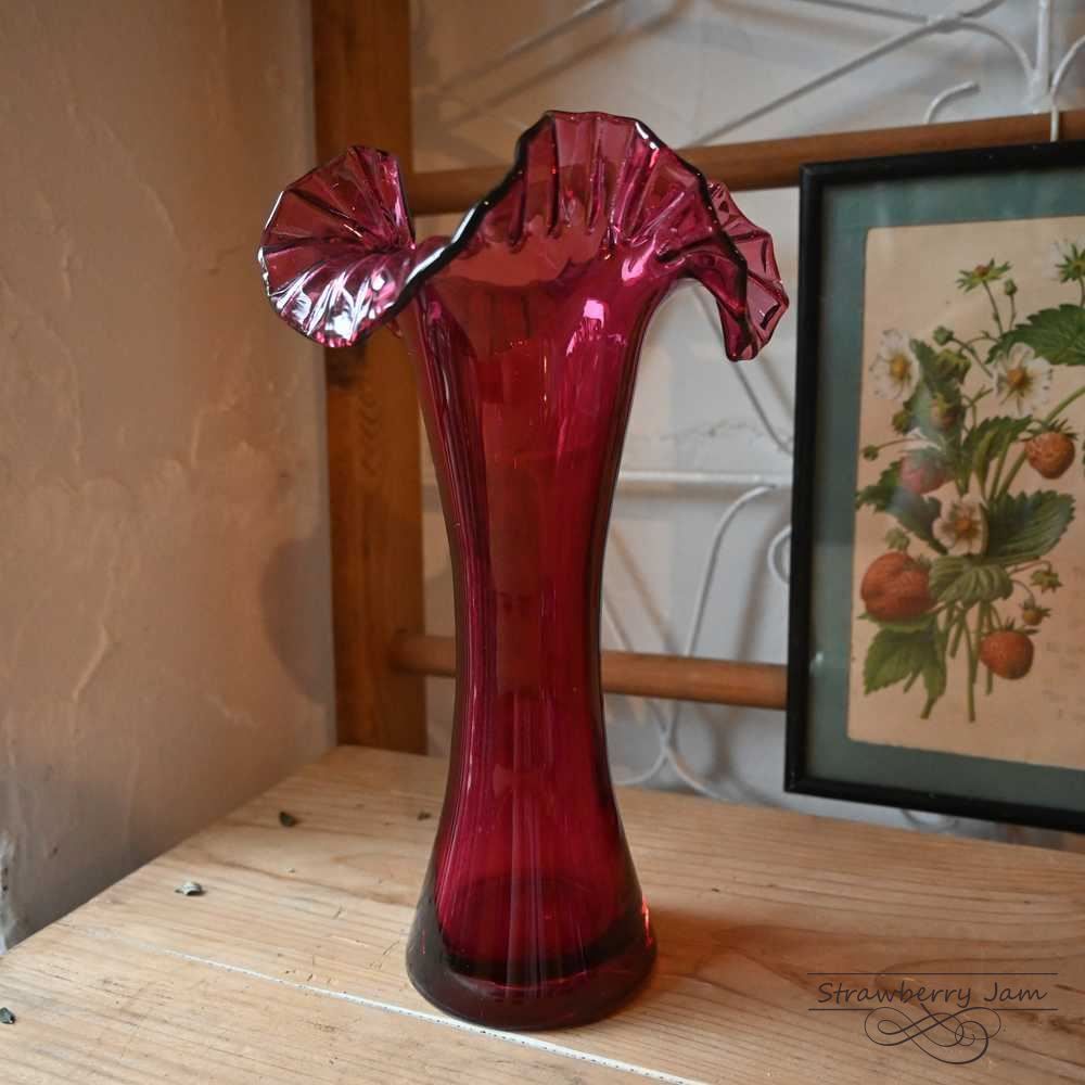 L3710-216 フランスヴィンテージ ピッチャー 花器 フラワー フラワーベース 水差し クランベリー フランス