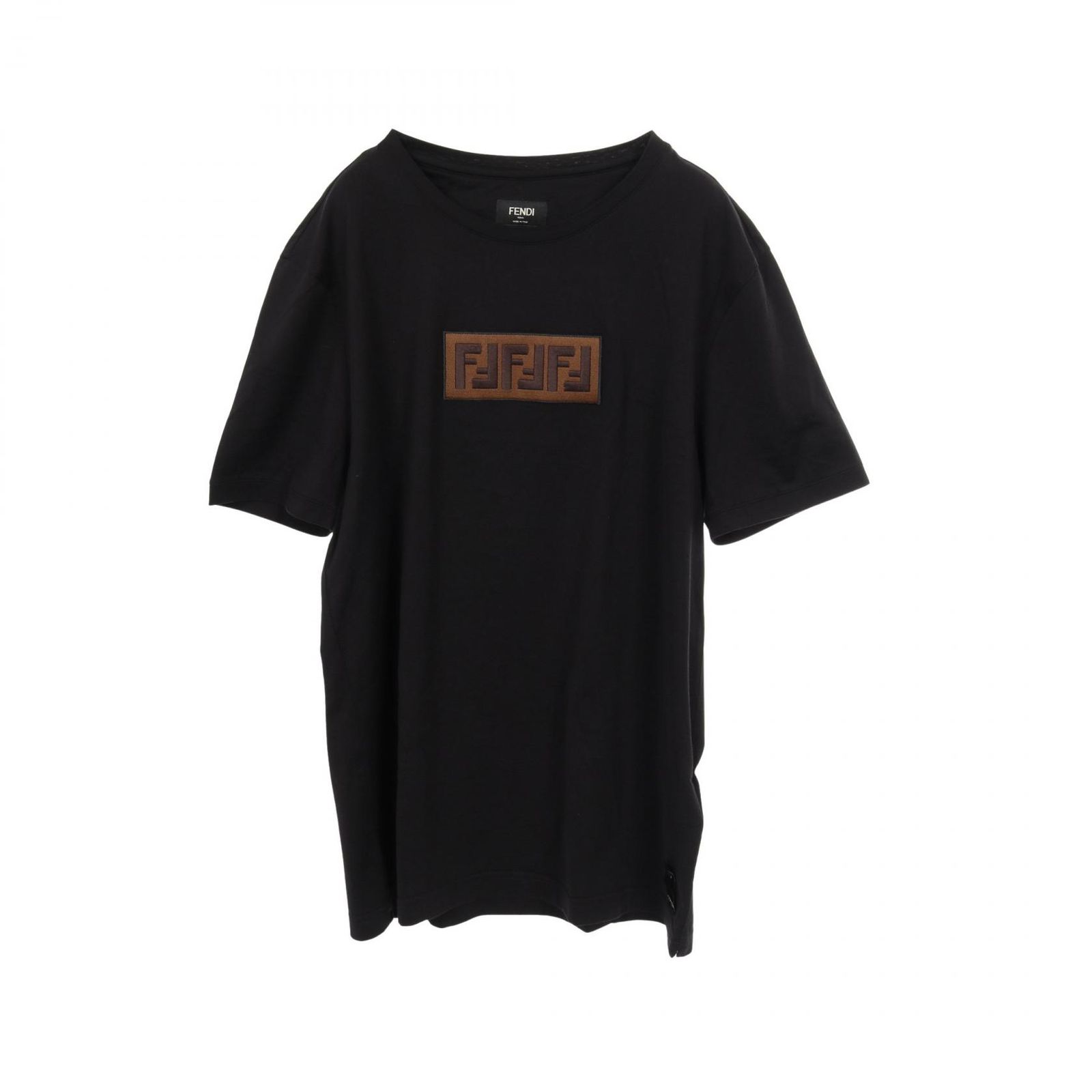[美品] FENDI  フェンディ　半袖　Sサイズ　ブラック　ブランドロゴ フェンディ FENDI カットソー FFロゴパッチ FY0894 ブラック