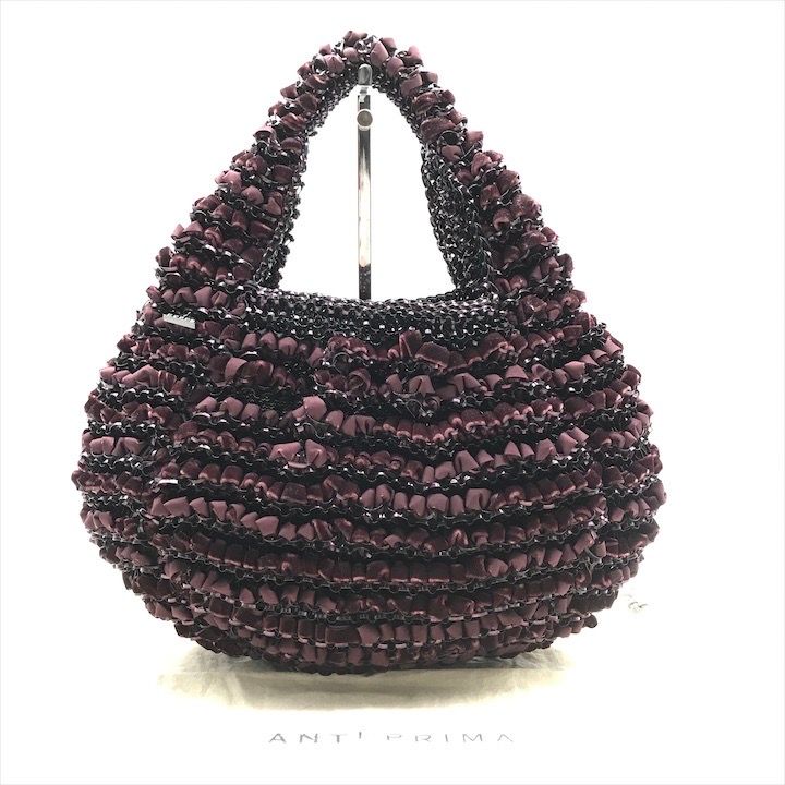 良品 ANTEPRIMA アンテプリマ ワイヤー ベロア ハンド バッグ パープル  