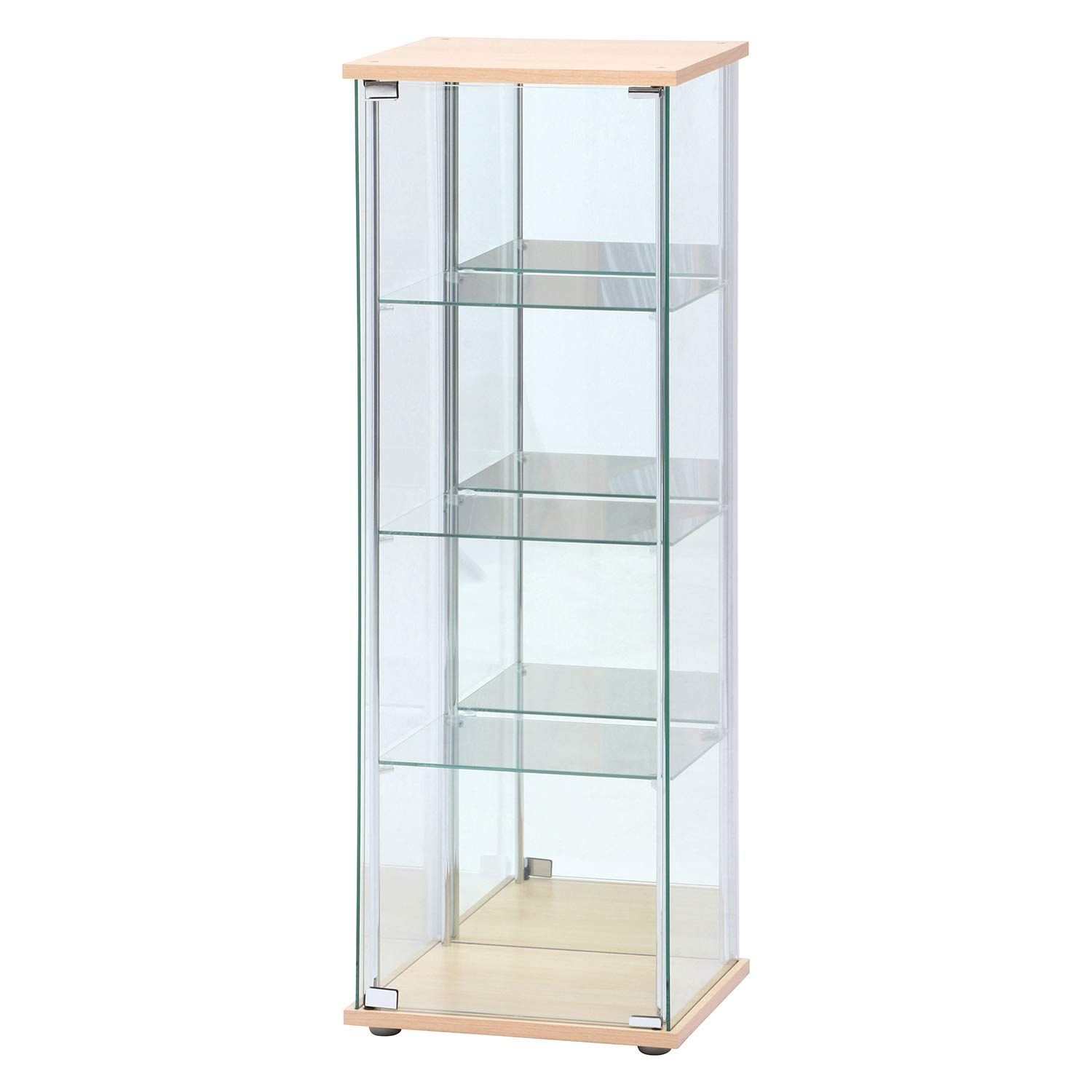 不二貿易 ケース フィギュアケース 4段 幅42.5×奥行36.5×高さ120cm ナチュラル 強化ガラス 背面ミラー 組立商品 97337