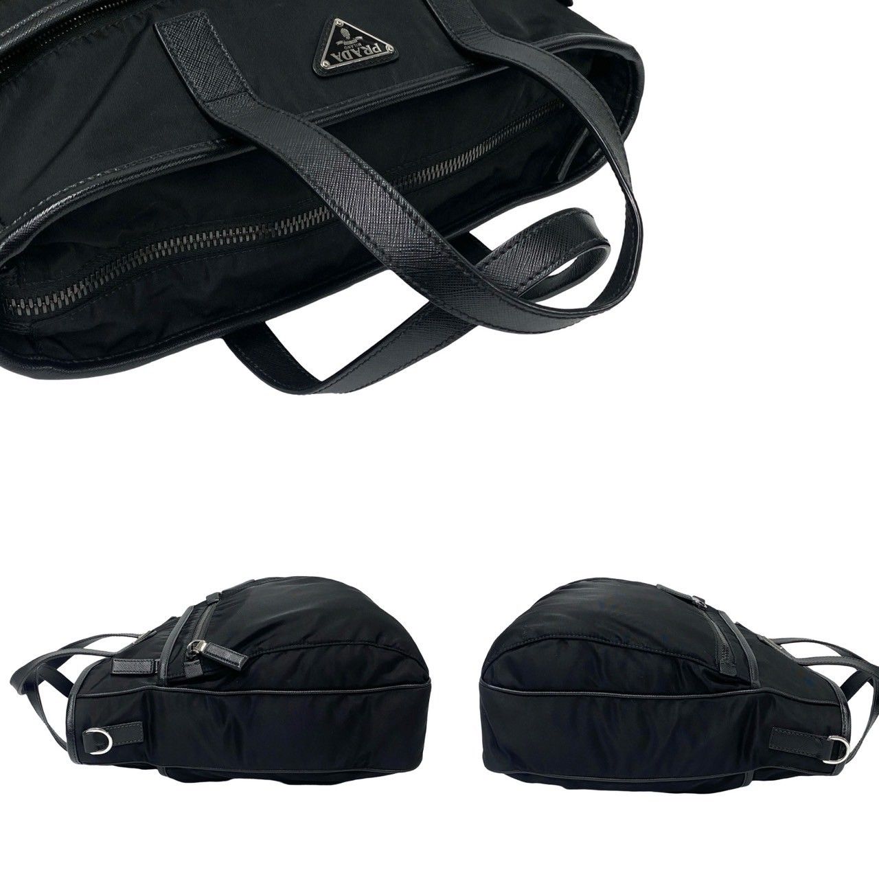 極 美品 PRADA プラダ 三角ロゴ 金具 ナイロン サフィアーノレザー