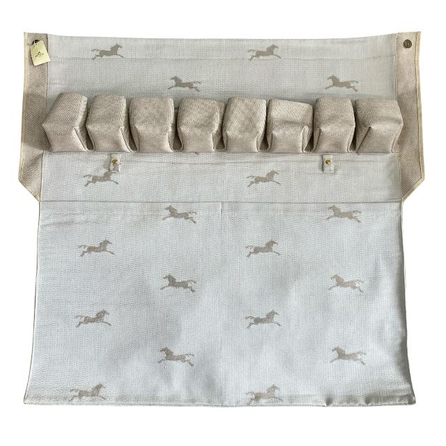 エルメス トワルシェブロン 壁掛け ウォールポケット ホースパターン 馬 ゴールド金具 コットン オフホワイト HERMES