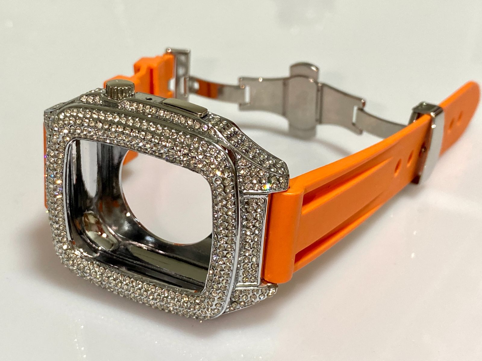 オレンジシルバー applewatchバンド ステンレス カバー キラキラ オレンジシルバー applewatchバンド ステンレス カバー キラキラ