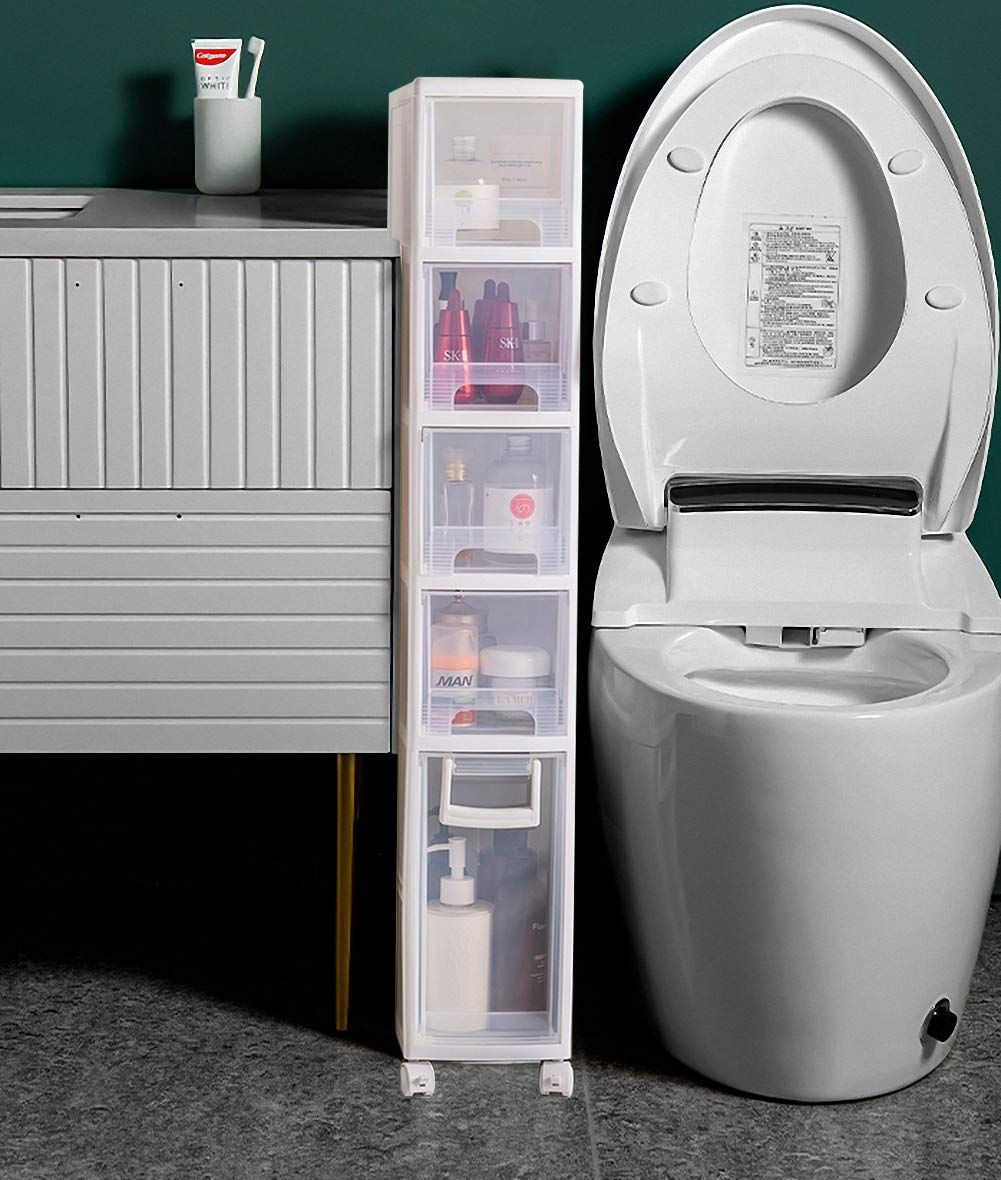 【人気商品】引き出し スリムチェスト 収納ボックス 隙間収納 引き出し 洗面所 隙間収納 収納 脱衣所 完成品 収納 キッチンチェスト 16cm 5段 キャスター付き PFLife 幅16*奥行36*高さ97 (5段)