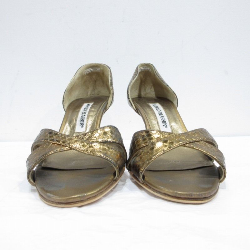 美品✨️ マノロ ブラニク サンダル ミュール ゴールド パイソン ヒール 36 美品✨️ マノロ ブラニク サンダル ミュール ゴールド パイソン