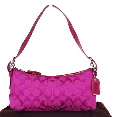 【中古】 美品 コーチ COACH シグネチャー ショルダーバッグ ピンク キャンバス レザー 保存袋付き 6371 03HE318
