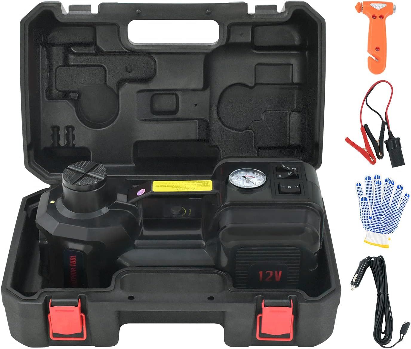 電動 ジャッキ5t 12V DC 油圧式 Led ライト付 タイヤ 交換 収納箱