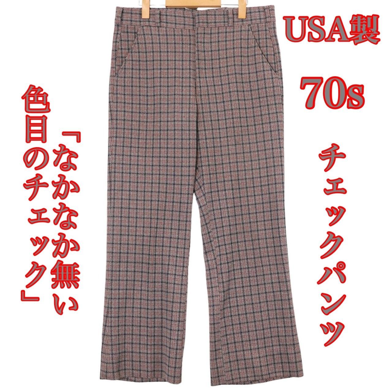 70's USA製 スラックス ポリパン フレアパンツ チェックパンツ