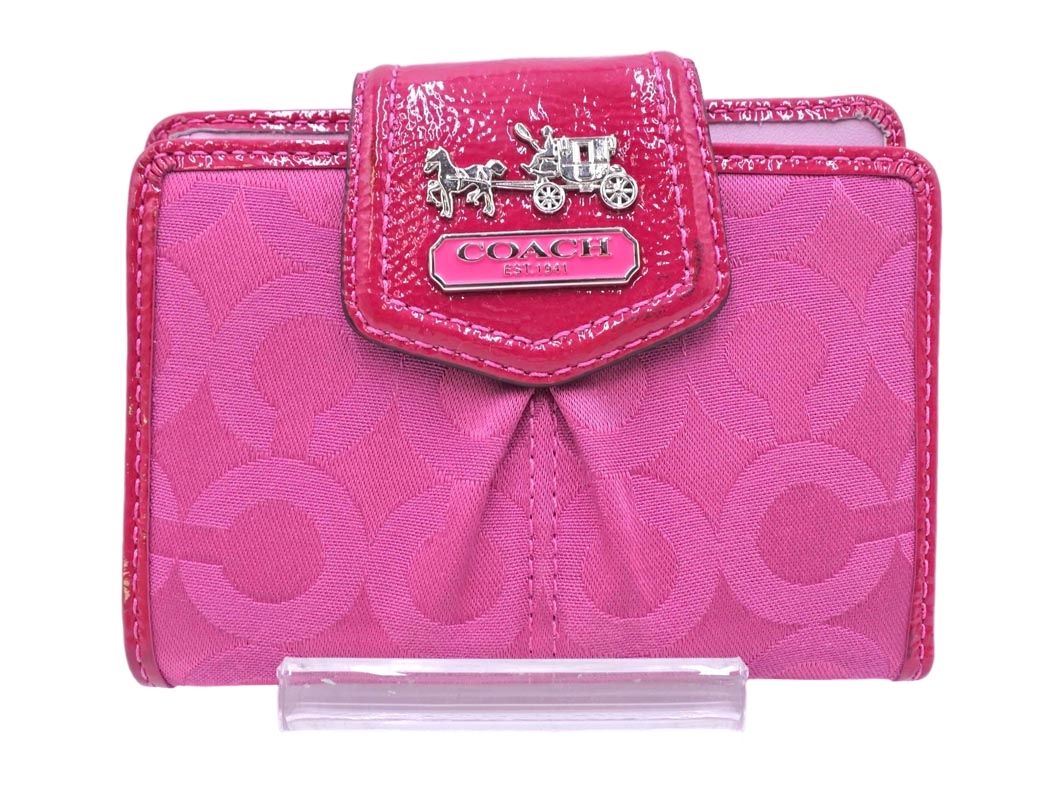 COACH コーチ エナメル キャンバス C柄 二つ折り 財布 ピンク