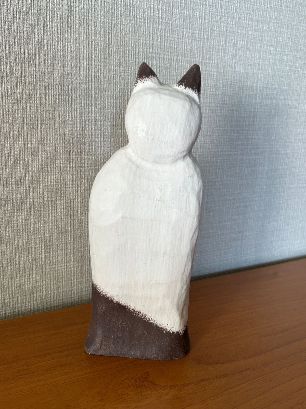 アンティーク James Haddon アメリカ木彫作家 猫の置物 白毛