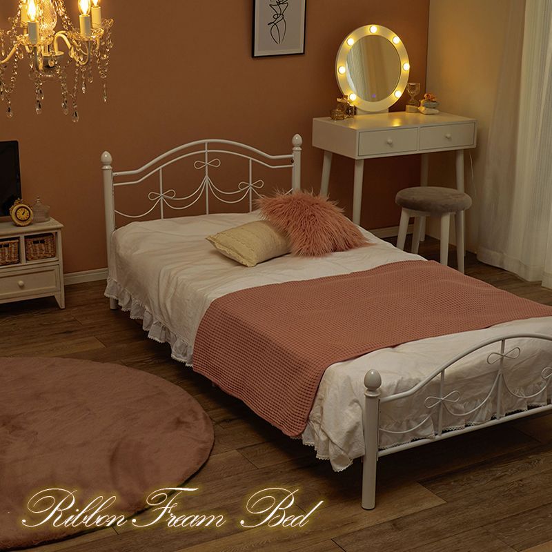 【シングル　ホワイト】かわいらしいアイアンシンデレラベッド シングル ホワイト】かわいらしいアイアンシンデレラベッド