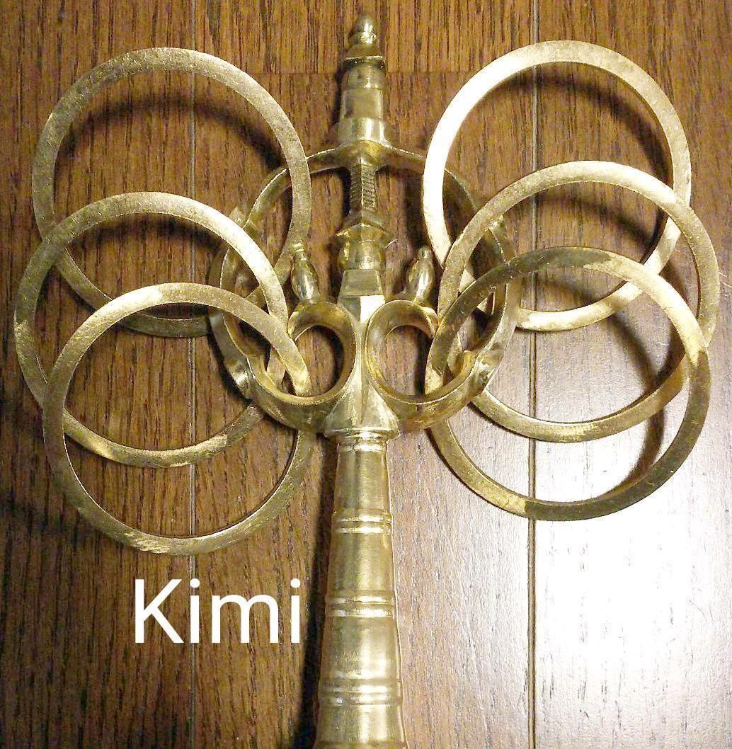 チベット密教法器 法杖 五鈷杵錫杖 真鍮製 禅杖 仏教美術 23.5cm