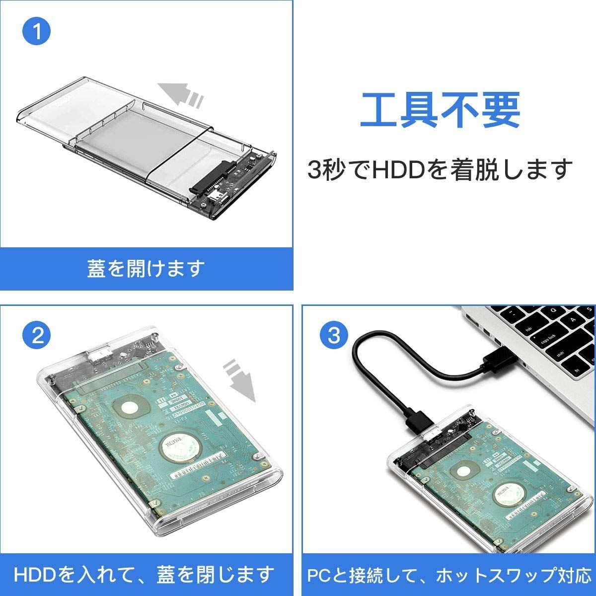 YFFSFDC Type-C 2.5インチ HDD SSDケース USB3.1 Gen1 ドライブケース SATA III 外付けハードディスク