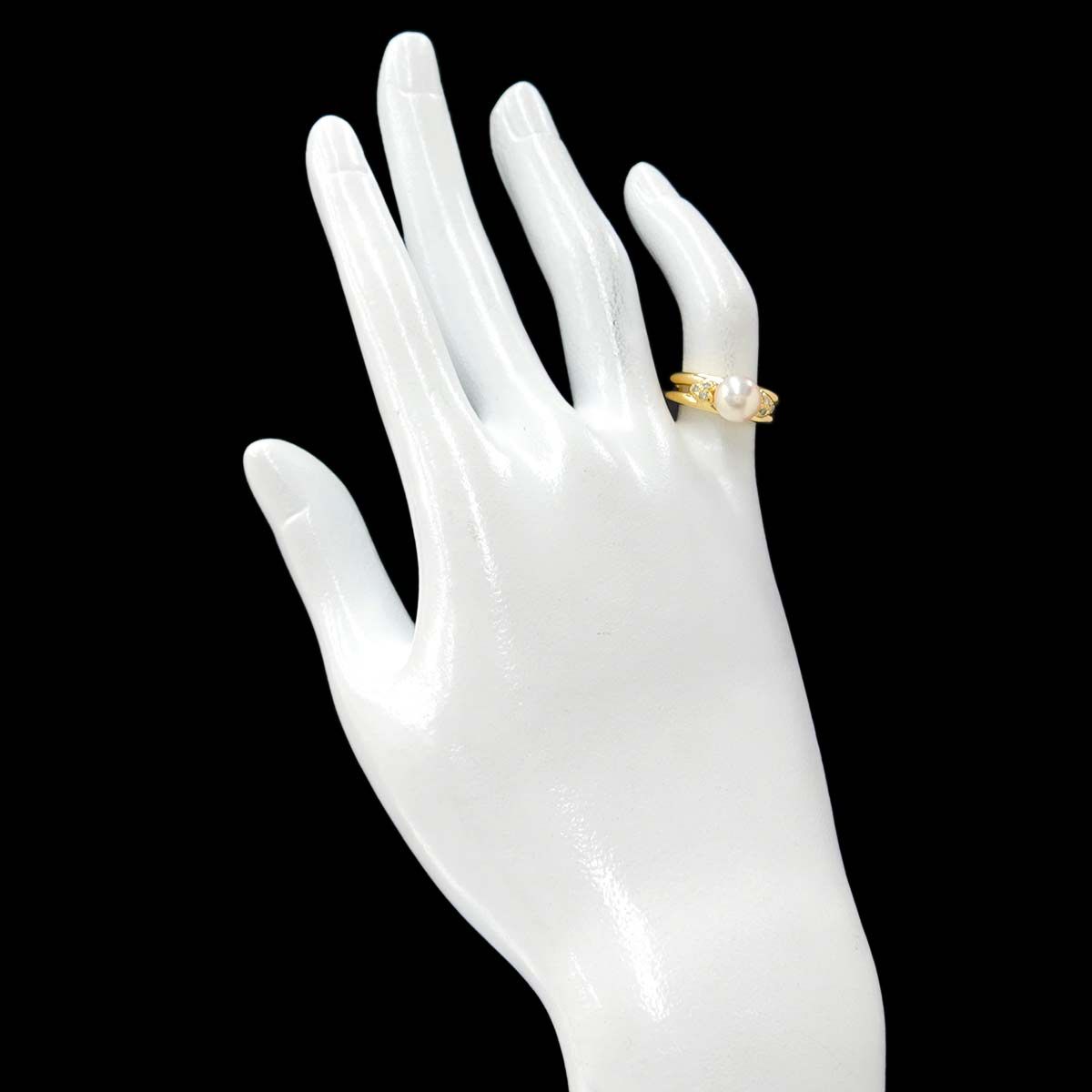 【最高級】ミキモト　アコヤ　ダイヤ　K18 リング　指輪　パール　本真珠 ミキモト MIKIMOTO 8号 リング アコヤ真珠 7.4mm ダイヤ K18 YG