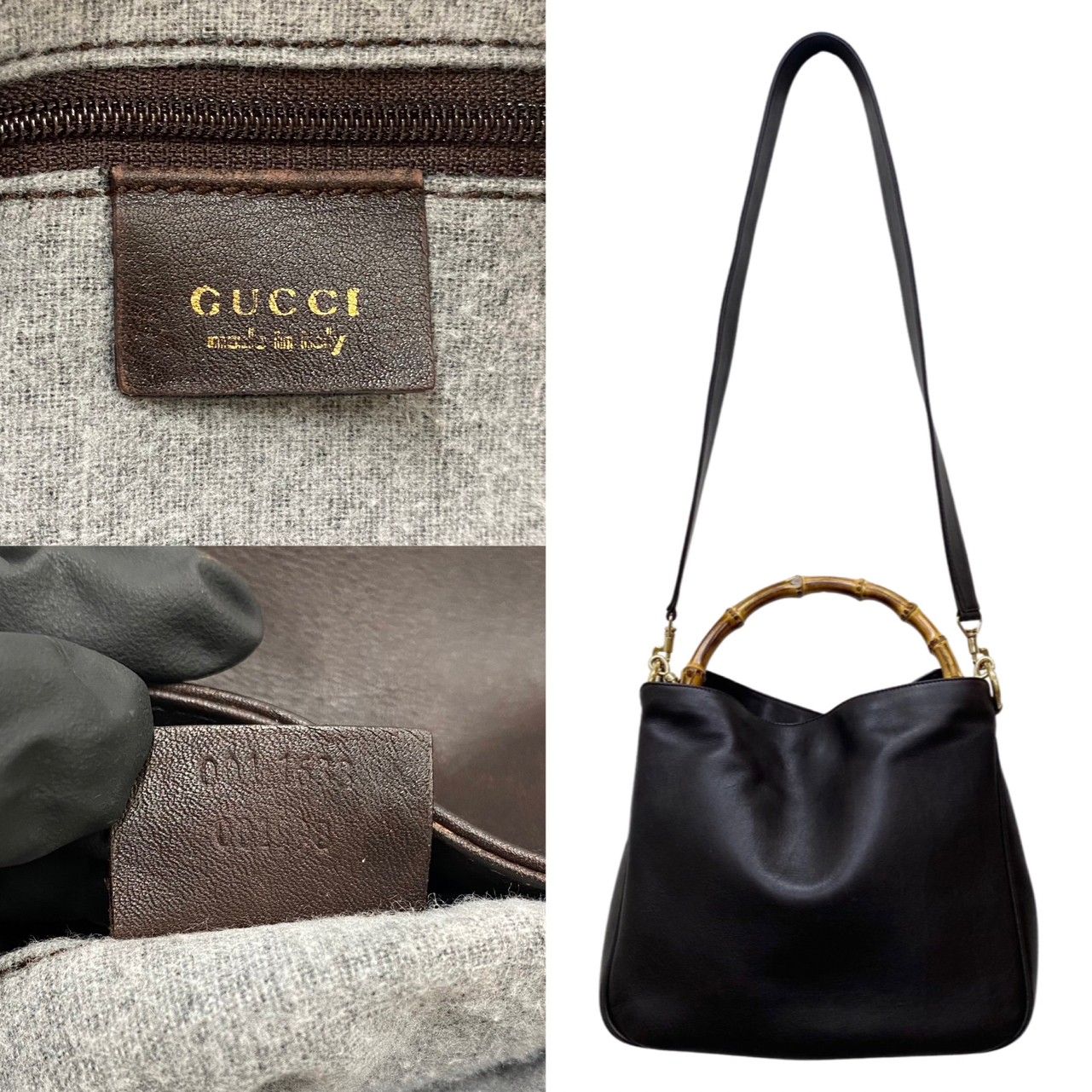 極 美品 GUCCI グッチ オールドグッチ バンブー レザー 本革 2way