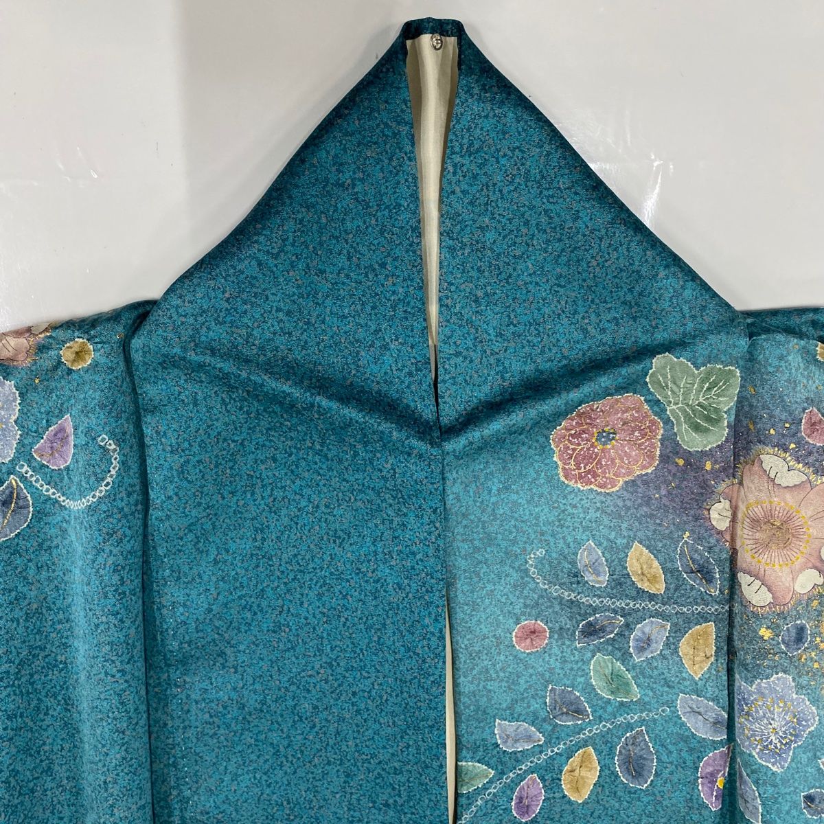 訪問着 身丈165cm 裄丈65.5cm M 袷 辻が花 幾何学模様 銀彩 ぼかし 青  