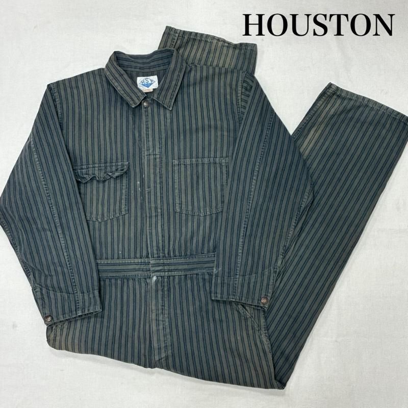 HOUSTON ヒューストン サロペット オーバーオール サロペット オーバーオール UNION MADE H.S.T オールインワン ジャンプスーツ ツナギ ストライプ ボタンフライ フェード
