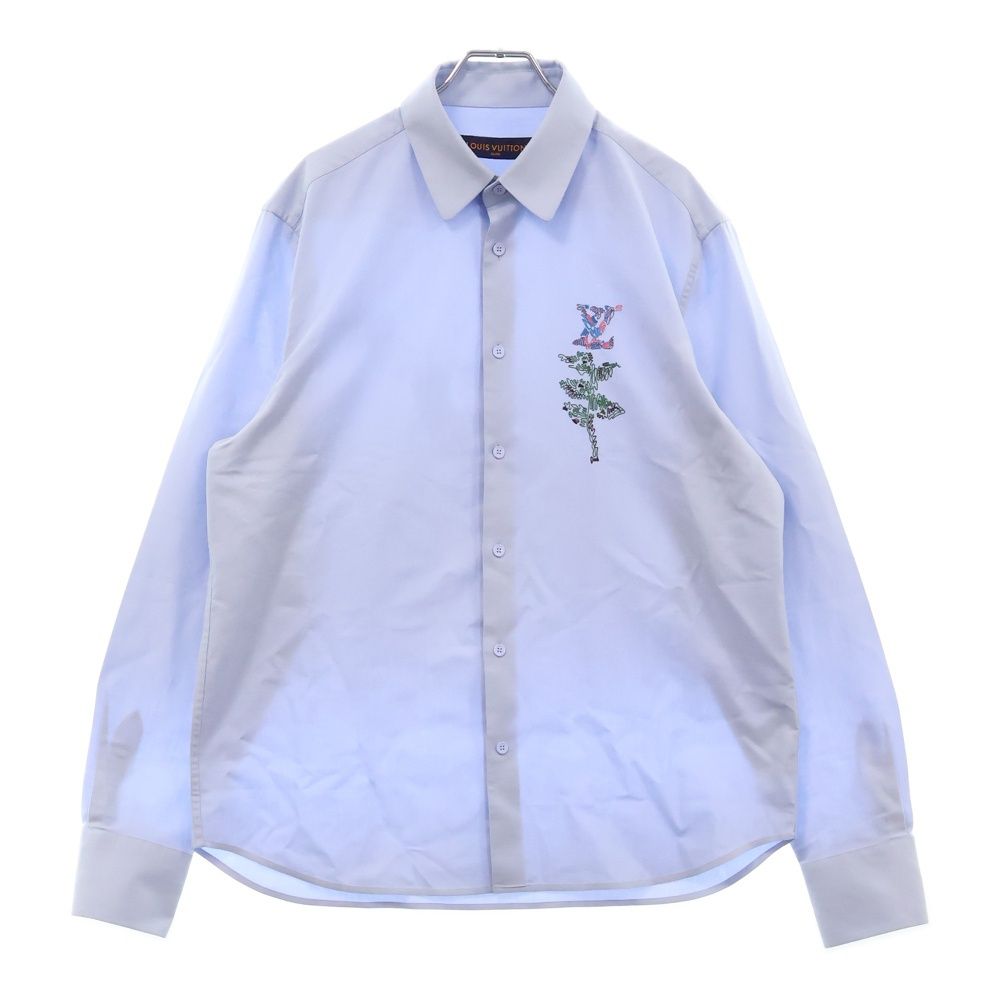LOUIS VUITTON ルイヴィトン 22SS エンブロイダリーフラワーロゴ オックスフォード長袖シャツ ライトブルー RM221M KN8 HMS14W