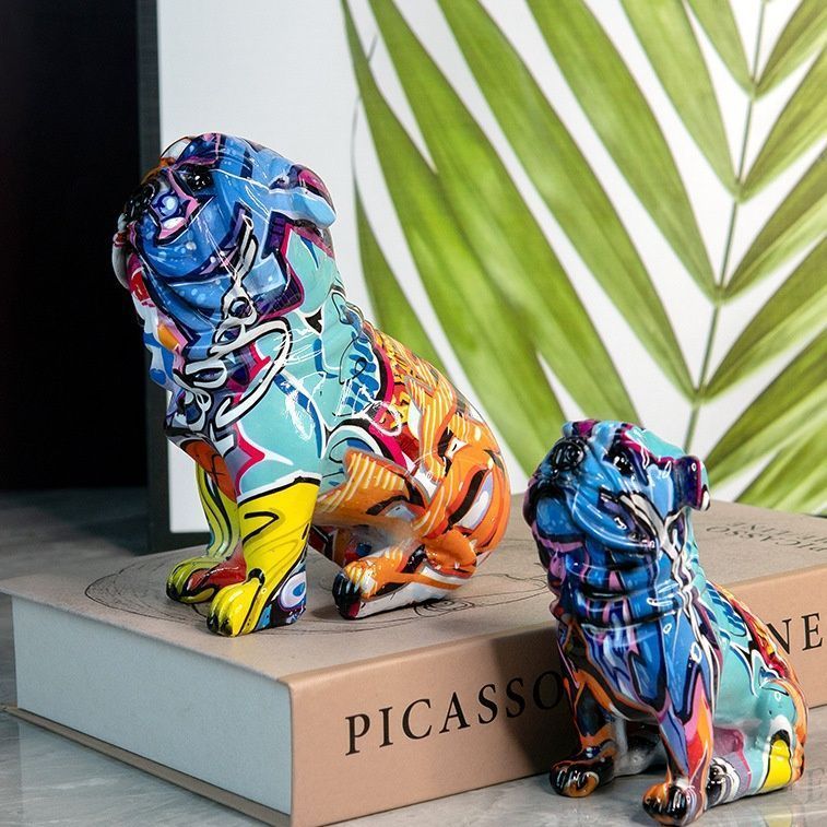 パグ 2体セット イヌ 犬 置物 シルバー 銀 オブジェ モダン 43300DG