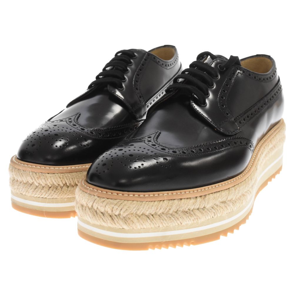 PRADA (プラダ) エスパドリーユ 厚底 ウィングチップレザーシューズ