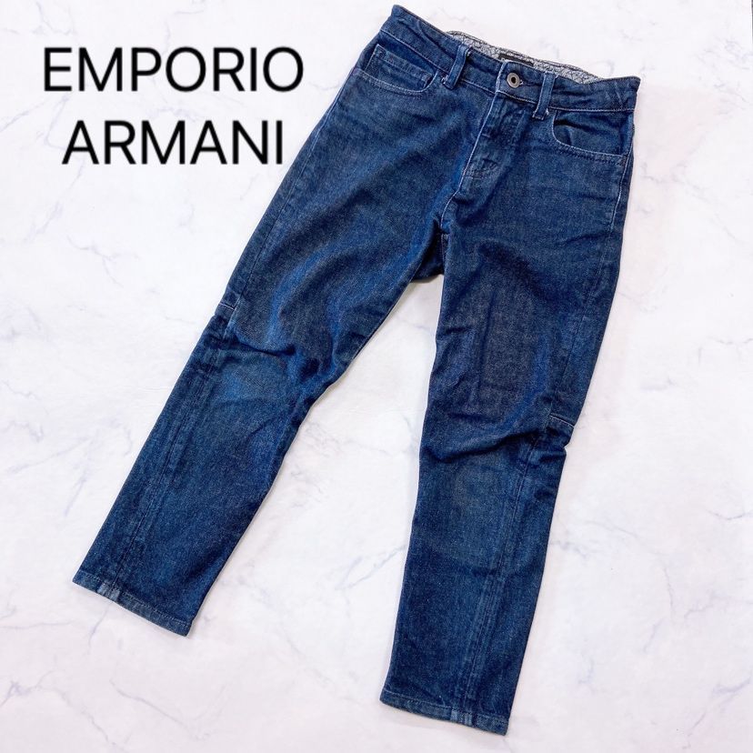 【目立った傷汚れなし】EMPORIO ARMANI　エンポリオアルマーニ　キッズ服　子ども服　8A　130cm　ジーンズ　パンツ　ズボン　長ズボン　 ブルー　青　柄　シンプル　オシャレ　普段着　着替え　男の子　男の子用　美品