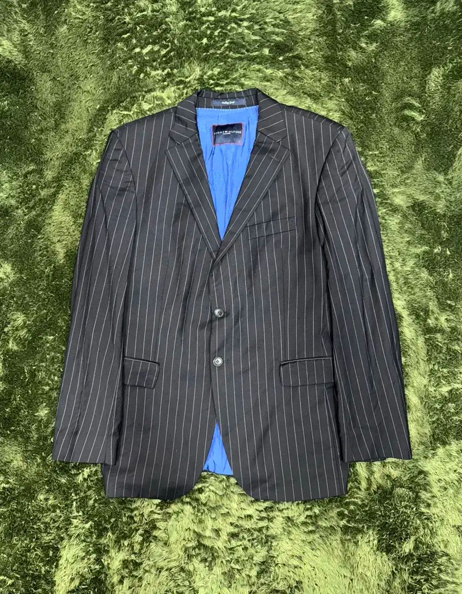 52 Tommy Hilfiger トミーヒルフィガー クラシック フィット ストライプ ブレザー ジャケット 黒