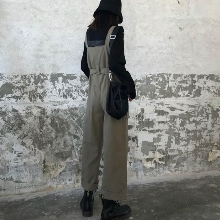 オールインワン ワイドパンツ 無地 ゆったり 大人カジュアル レディース オールインワン 体型カバー ワイド カーゴパンツ