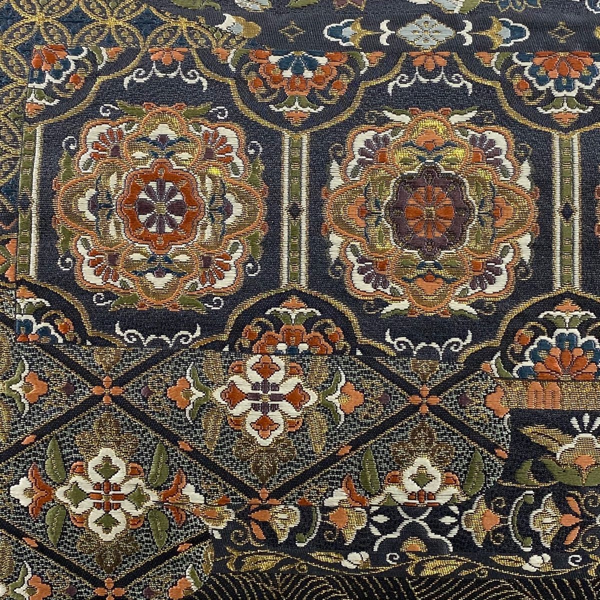 袋帯 秀品 華文 花喰い鳥 金銀糸 箔 墨色 六通 正絹 WWW_NOITHATQUANGTHANH_NET