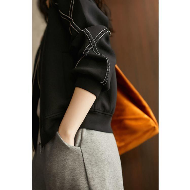 スタジャン レディース 春 アウター ノーカラー 長袖 ジップ