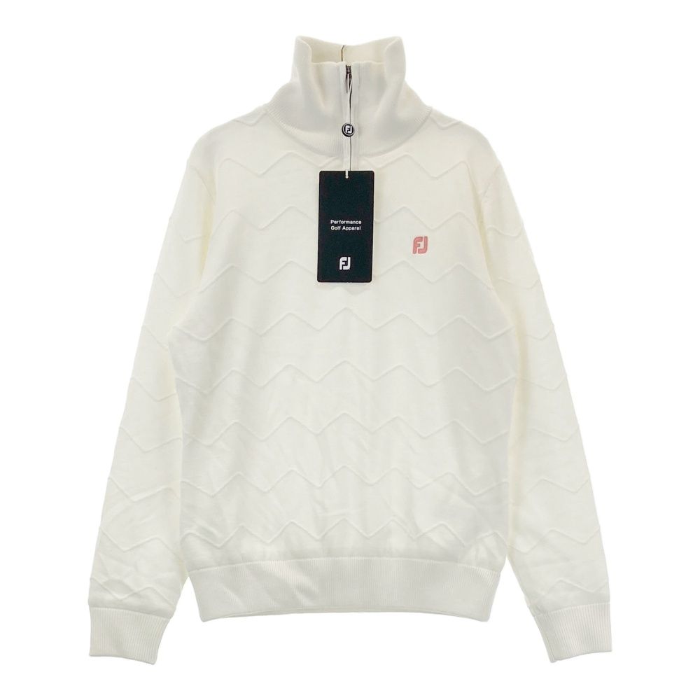 サイズ S FOOT JOY フットジョイ 裏地付ハーフジップニットセーター ギザボーダー柄 ホワイト系 240101405633 ゴルフウェア レディース ストスト