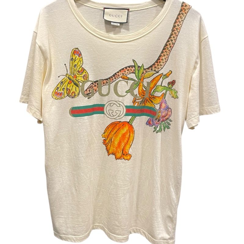 美品 GUCCI グッチ ロゴ タイガー プリント 半袖 Tシャツ アイボリー GUCCI グッチ ORIGINAL プリント オーバーサイズ ロゴ Tシャツ