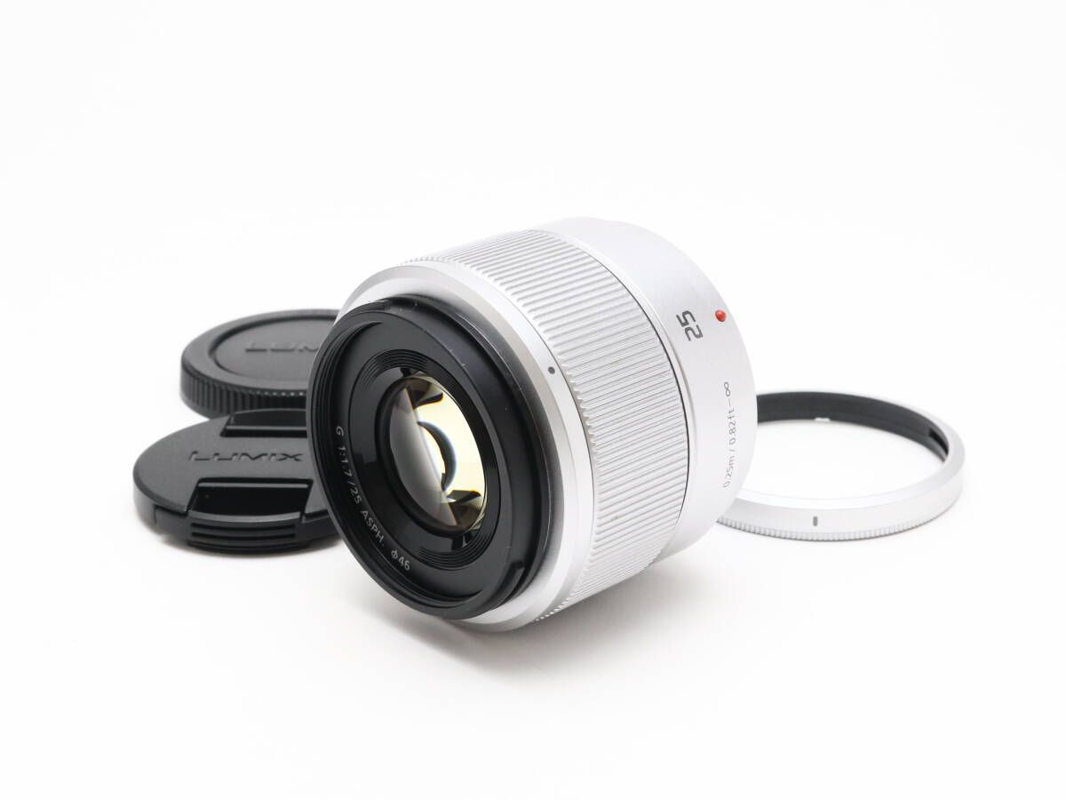 A Panasonic パナソニック LUMIX G 25mm F1.7 ASPH. H-H025-S シルバー 初期不良返品対応 44-149