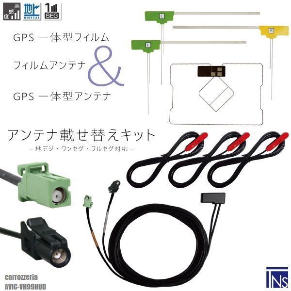 カロッツェリア carrozzeria ナビ AVIC-VH99HUD 対応 HF201 端子 GPS一体型ケーブル 1本 u0026 L型フィルムアンテナ 右1枚 左2枚 u0026 GPS一体型フィルム 1枚 u0026 アンテナコード 3本 セット 地デジ ワンセグ