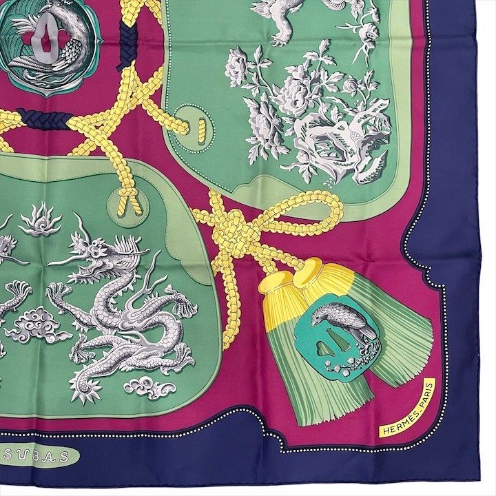 美品 HERMES エルメス カレ90 TSUBAS 鍔 シルク100％ スカーフ