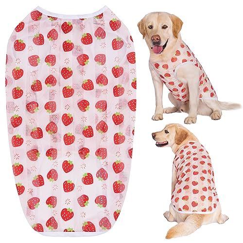 ＸＬ_(接触冷感)イチゴ柄 KUVEELA PET 犬服 大型犬 中型犬 クールベスト Tシャツ ドッグウェア クールウェア 夏服 通気 接触冷感 ひんやり 虫よけ 脱毛保護 日焼き防ぐ お散歩（(接触冷感)イチゴ