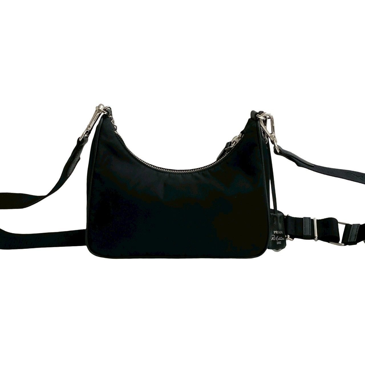 値下げしました！　希少　PRADA チェーン ボストンバッグ 三角ロゴプレート プラダ ボストンバッグ 三角プレート ブラック ナイロン 大容量