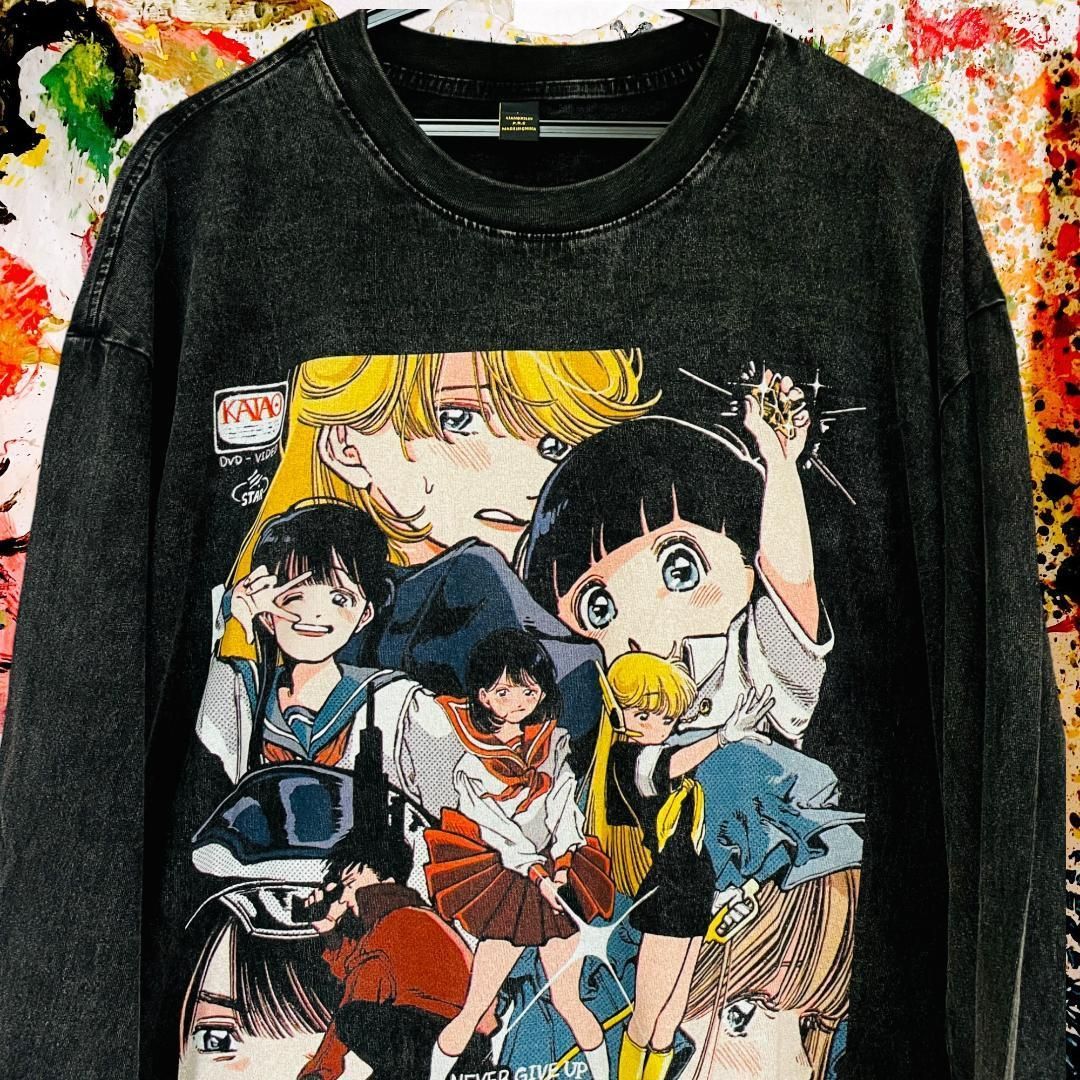 平成レトロ メンズ ロンT 長袖 エモい 昭和レトロ個性的 秋 冬 黒XL L