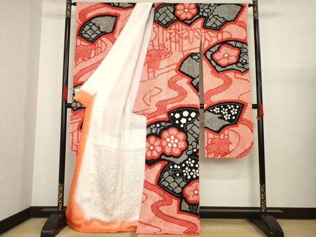 平和屋着物○長襦袢 無双仕立て 舞桜地紋 暈し染め 正絹 逸品 CAAW3969vf